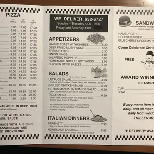 the menu for the restaurant