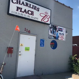 a bicycle parked in front of a building