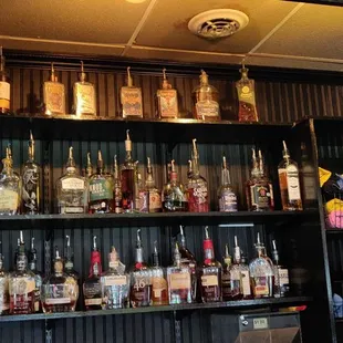 liquor bottles on shelves