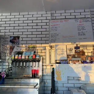 a counter with a menu on it