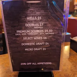 Happy Hour menu.