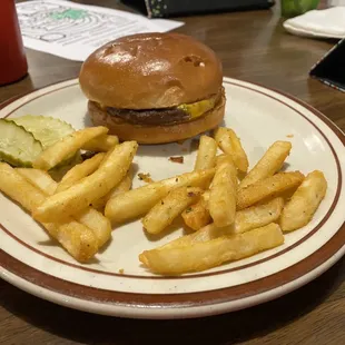 Kids cheese burger and fries