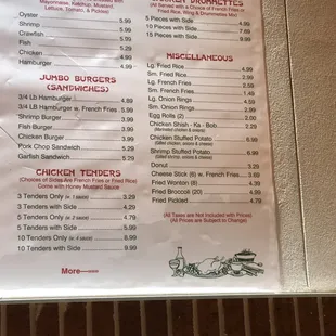 the menu for the restaurant