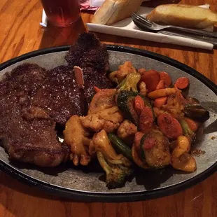 10oz Ribeye with grilled veggies.