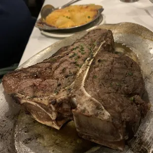 Giant T-Bone and Potatoes and Potatoes Au Gratin