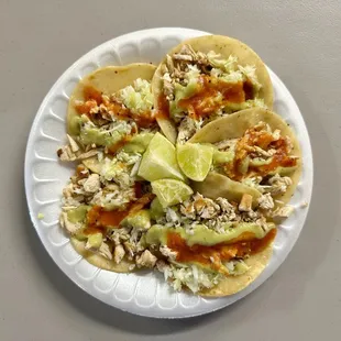 Five chicken tacos