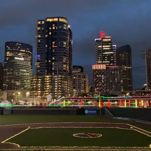 a view of the charlotte skyline at night