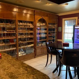 One side of the humidor and some of the seating area.