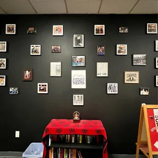 a table with a red table cloth