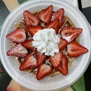 Waffle with fresh strawberries