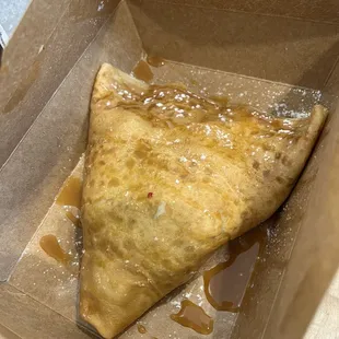 Nutella Banana and Fresh Strawberry Crepe with Caramel Drizzle