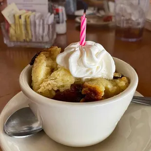 Bread Pudding (with birthday candle)