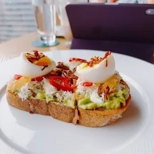 Awesome Dungeness crab toast - enjoy with coffee at a window table gazing at the ferries