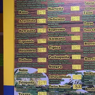 Torta Menu