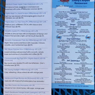 Beer and food menus