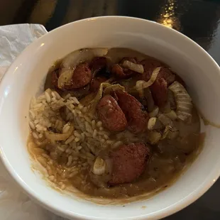 Sausage &amp; Onions, with rice.