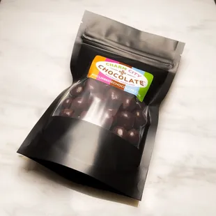 a bag of chocolate covered candy