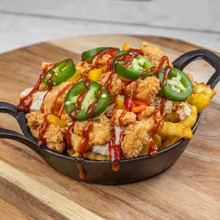 SSC tenders- Chicken &amp; Truffle Mac &amp; Cheese served over Old Bay fries