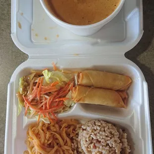 Massaman Curry combo with Thai Fried Rolls, Pad Thai, brown rice &amp; mini side salad, all for $10.95!