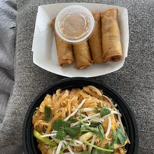 Pad Thai and vegetable Egg rolls