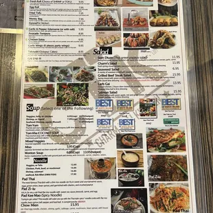 the menu of the restaurant