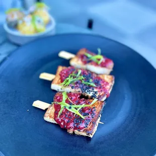 Pork Belly Skewers - Yuzu Kosho, Black Sesame, Chives