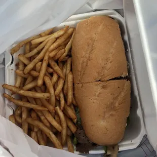Philly Cheesesteak Sandwich, comes with fries.