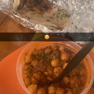 Channa masala and garlic naan