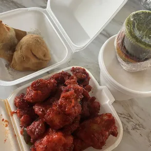 Somosa, Gobi 65, rice and sauces!