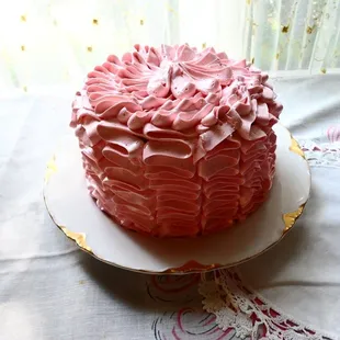 My pink ruffle buttercream frosting cake! It turned out perfect and exactly what I wanted!