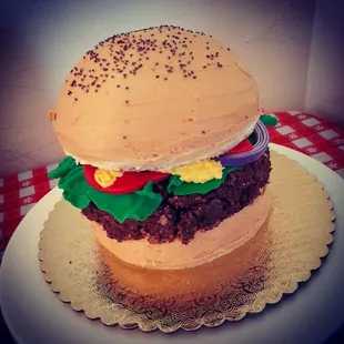 Completely edible Hamburger Cake! Happy 13th birthday to Alexander