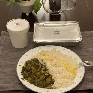 Lamb and celery stew with saffron rice, so delicious!