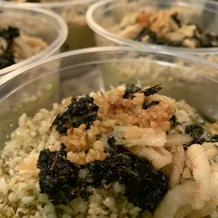 Grilled eggplant and walnuts with fried onion