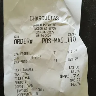 One order of Carne Asada Fries and three orders of Carne Asada Burritos.