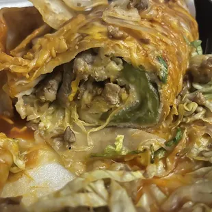 El Bandido Burrito Enchilada style cut in half