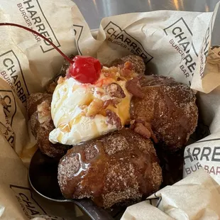 Bacon Croissant Sundae. Caramel, vanilla bean ice cream and cinnamon croissants