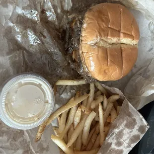 Steakhouse burger and fries
