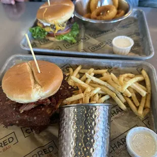 Charred burger and bacon ranch burger