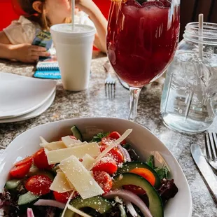 Red sangria and half-portion of house salad