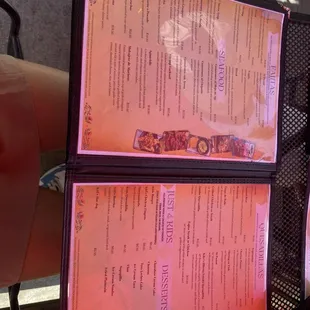 The fifth and sixth pages of the menu