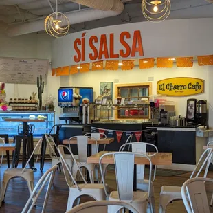 Charro Chico interior, including salsa bar