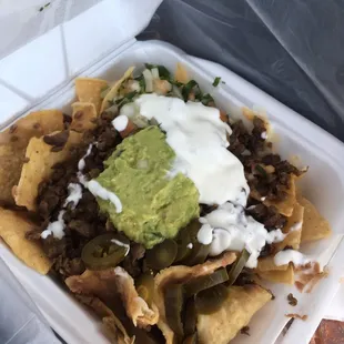 Here is a picture of the nachos. They spread the cheese evenly in layers with the chips. What a great idea!!