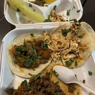 Tacos fish, chicken, steak
