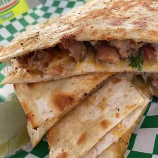 Chicken Quesadilla with the Lime Jarritos