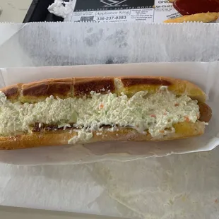 Foot Long Hot Dog with mayo and slaw