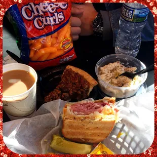 a sandwich and a cup of coffee