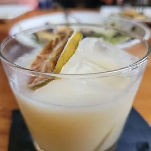 a close up of a drink in a glass