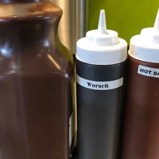 Steak sauce, Worcestershire sauce, and hot sauce