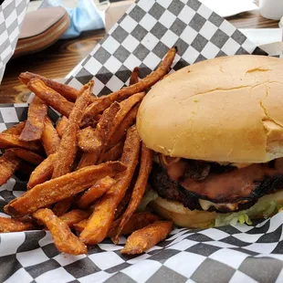 a burger and french fries