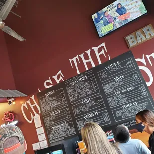 people standing in front of a menu